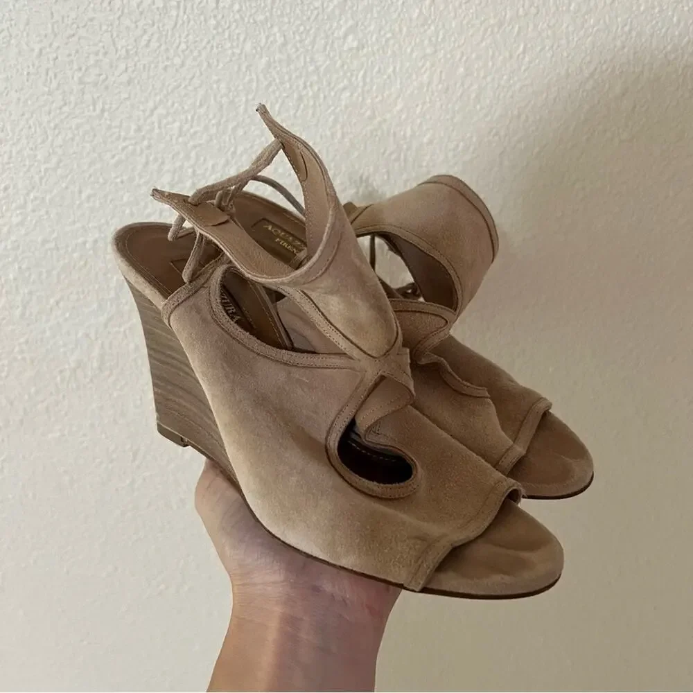 Aquazzura Firenze tan nude Sexy Thing Wedges 85 strappy heels  36.5